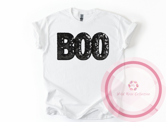 BOO Faux Sequins Tshirt