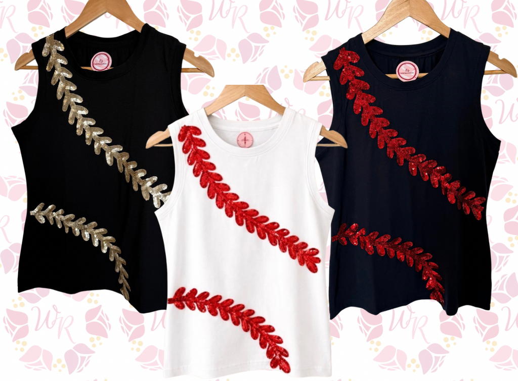 Sequin Baseball Laces Tank Top (multiple color options)