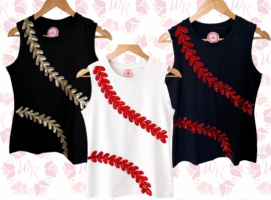 Sequin Baseball Laces Tank Top *IN STOCK*