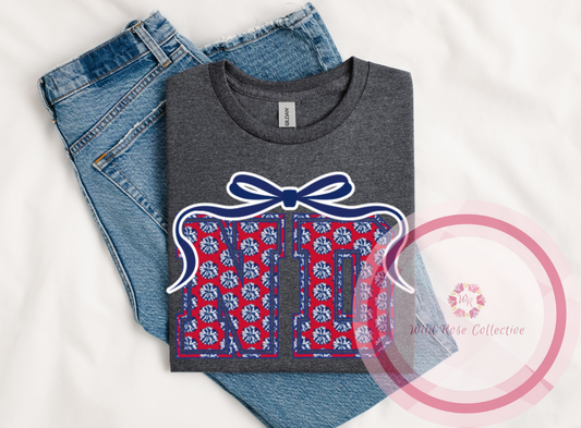 ND Pom Pom Letter Bow Shirt
