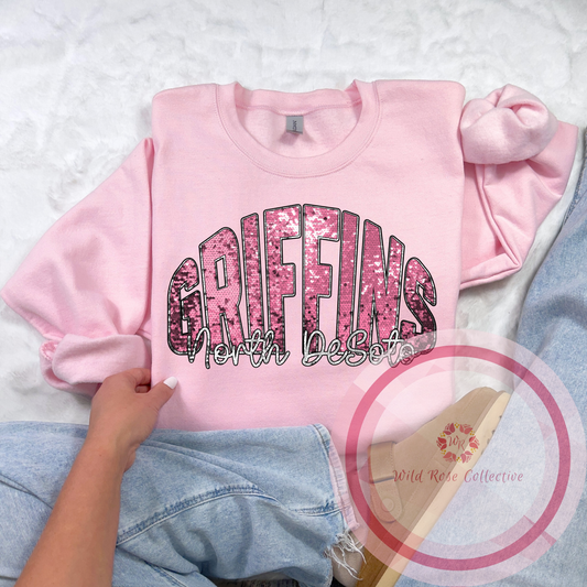 North DeSoto Griffins Faux Sequin Pink Sweatshirt