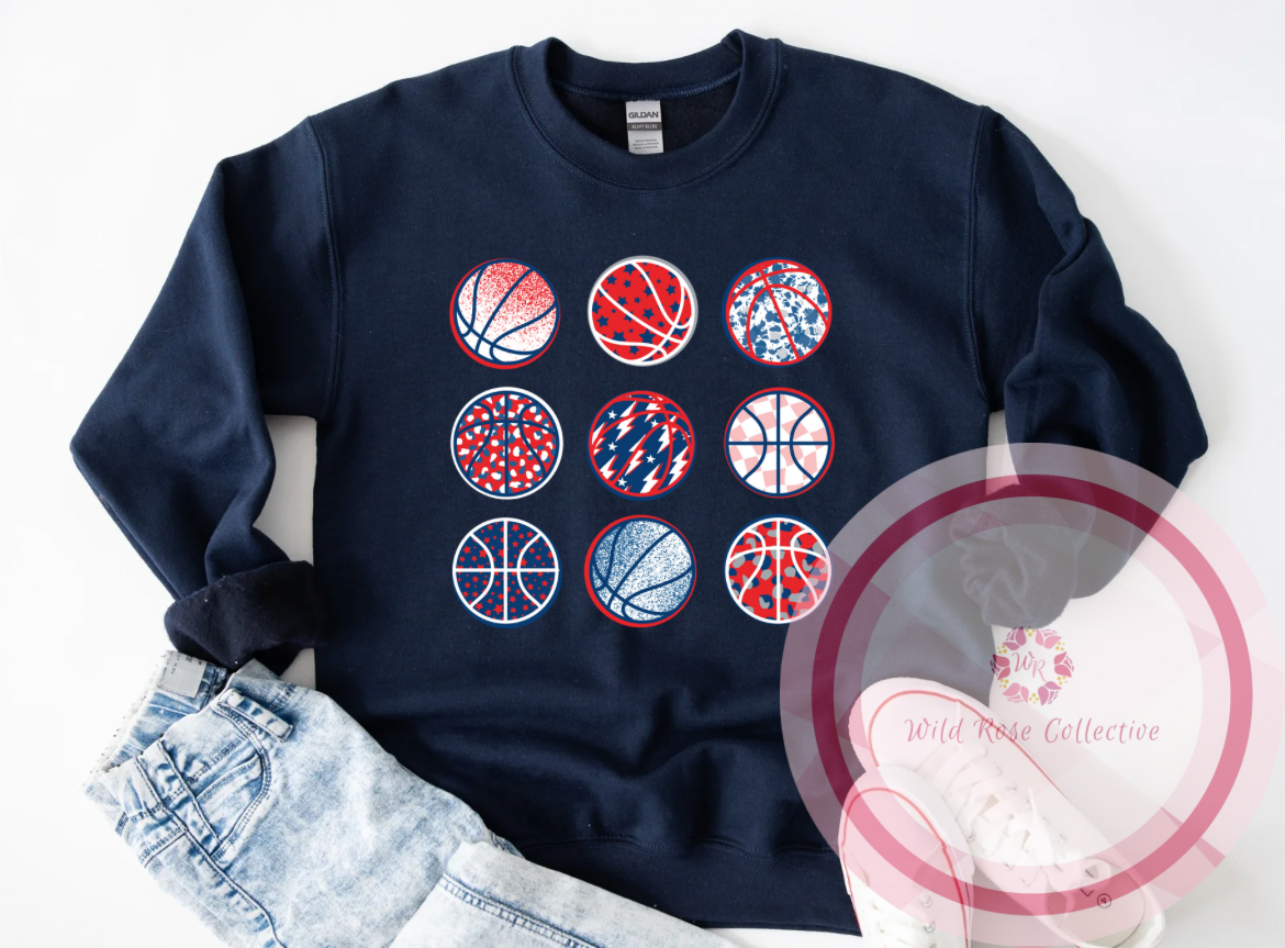 Navy & Red Basketball Sweatshirt