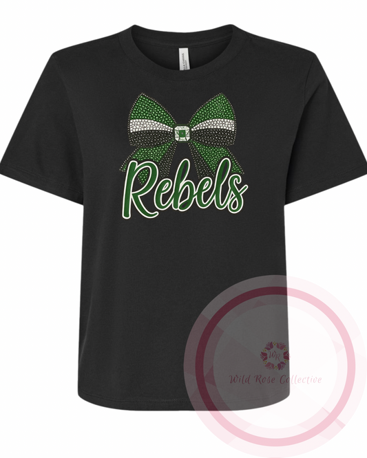 Rebels Faux Rhinestone Cheer Bow Cropped Tee
