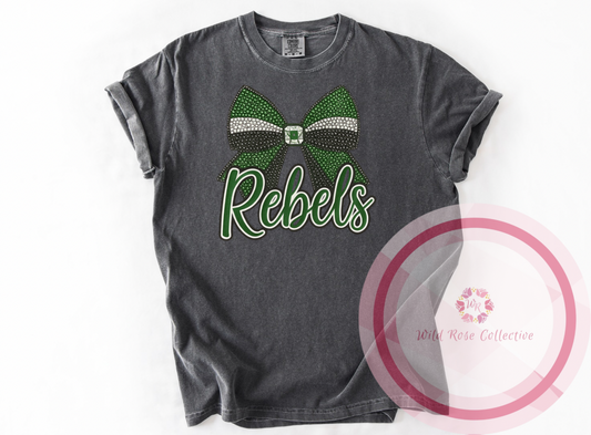 Rebels Faux Rhinestone Cheer Bow Comfort Colors Tee