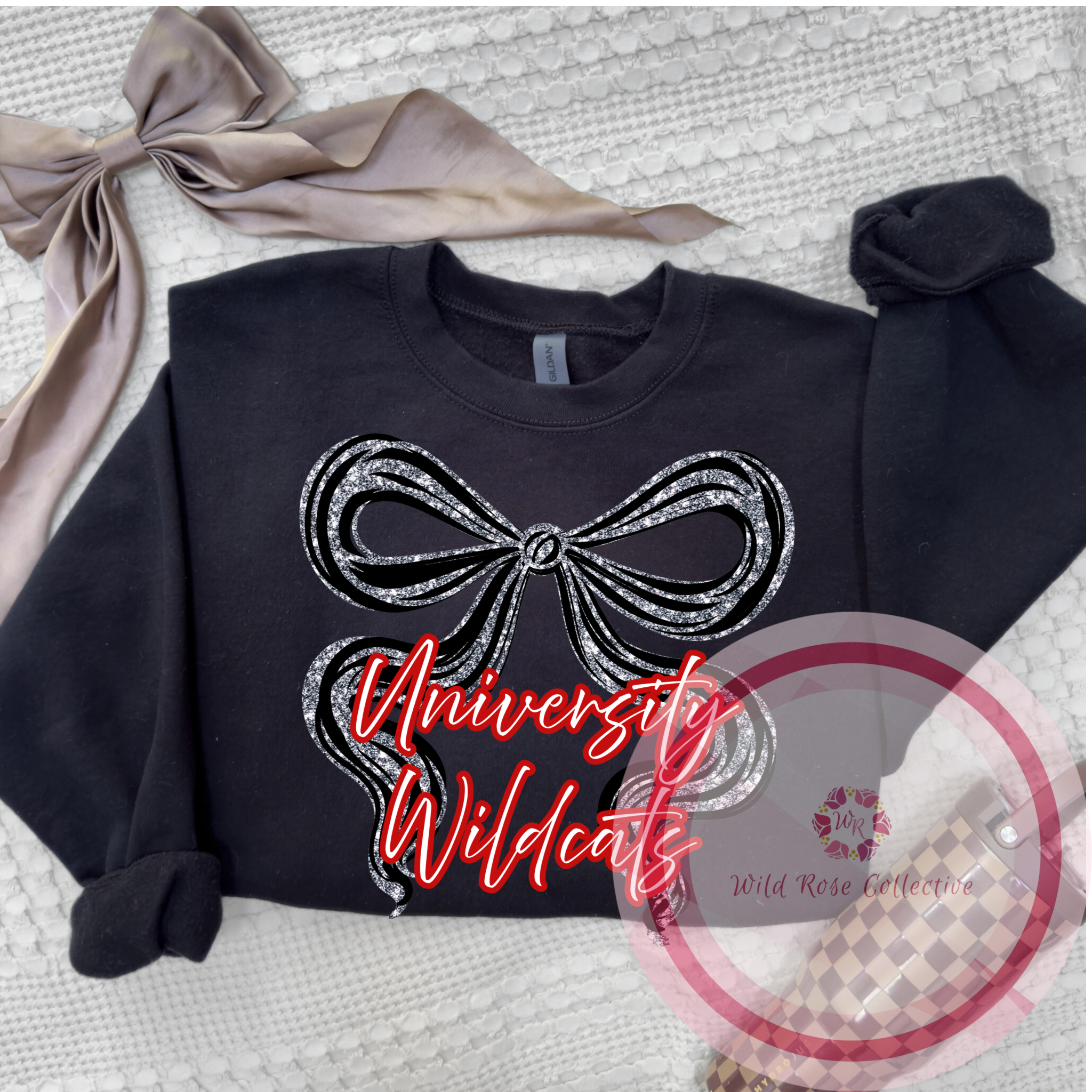 University Wildcats Brushstroke Bow Sweatshirt - black