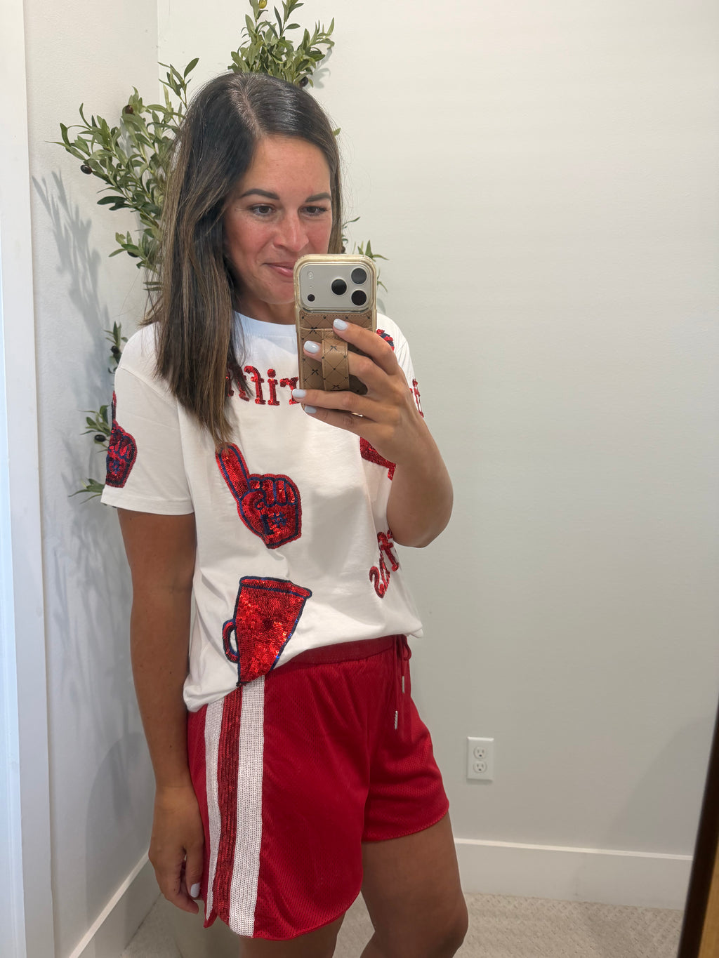 Red & White Sequin Shorts