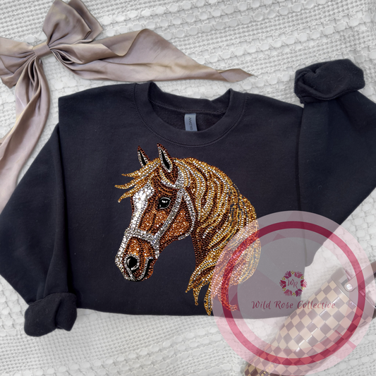 Faux Rhinestone Horse Sweatshirt