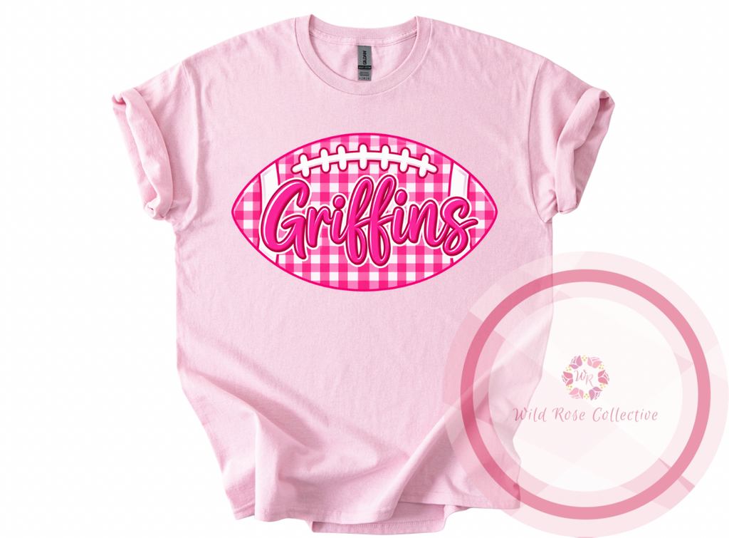 Griffins Pink Gingham Football Tshirt
